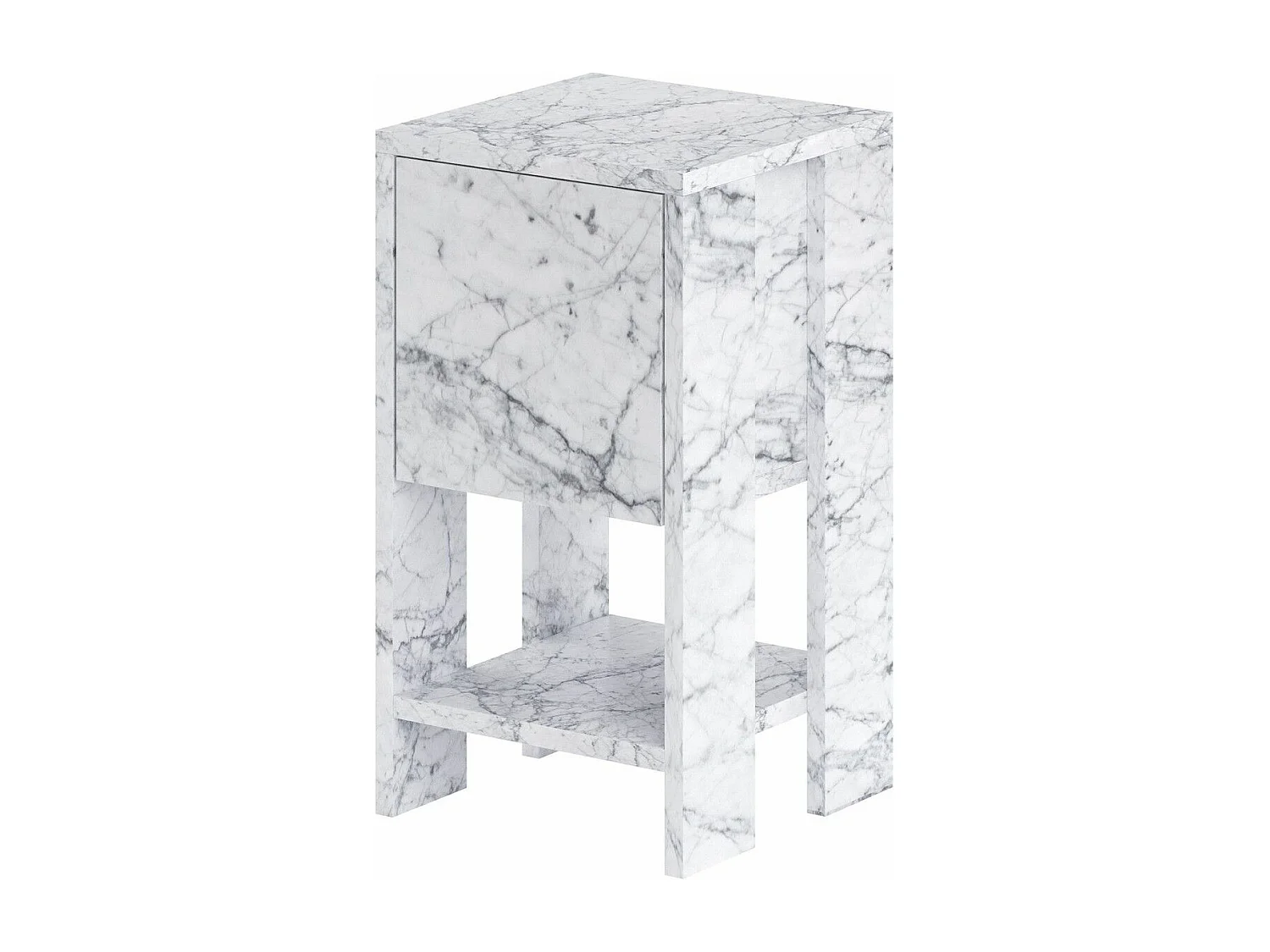 Table de chevet 1 tiroir Stena L30xH55cm Effet marbre blanc