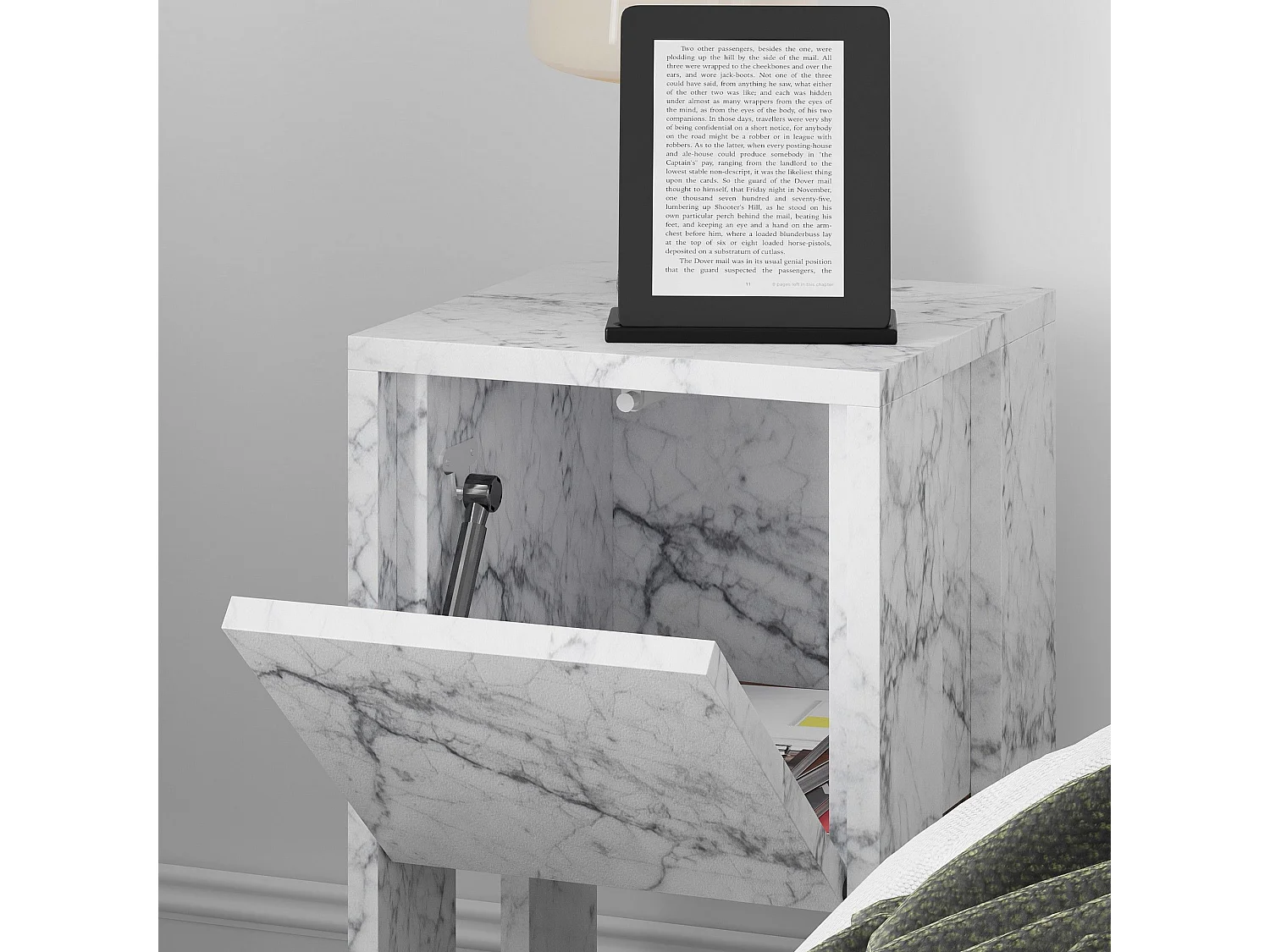 Table de chevet 1 tiroir Stena L30xH55cm Effet marbre blanc