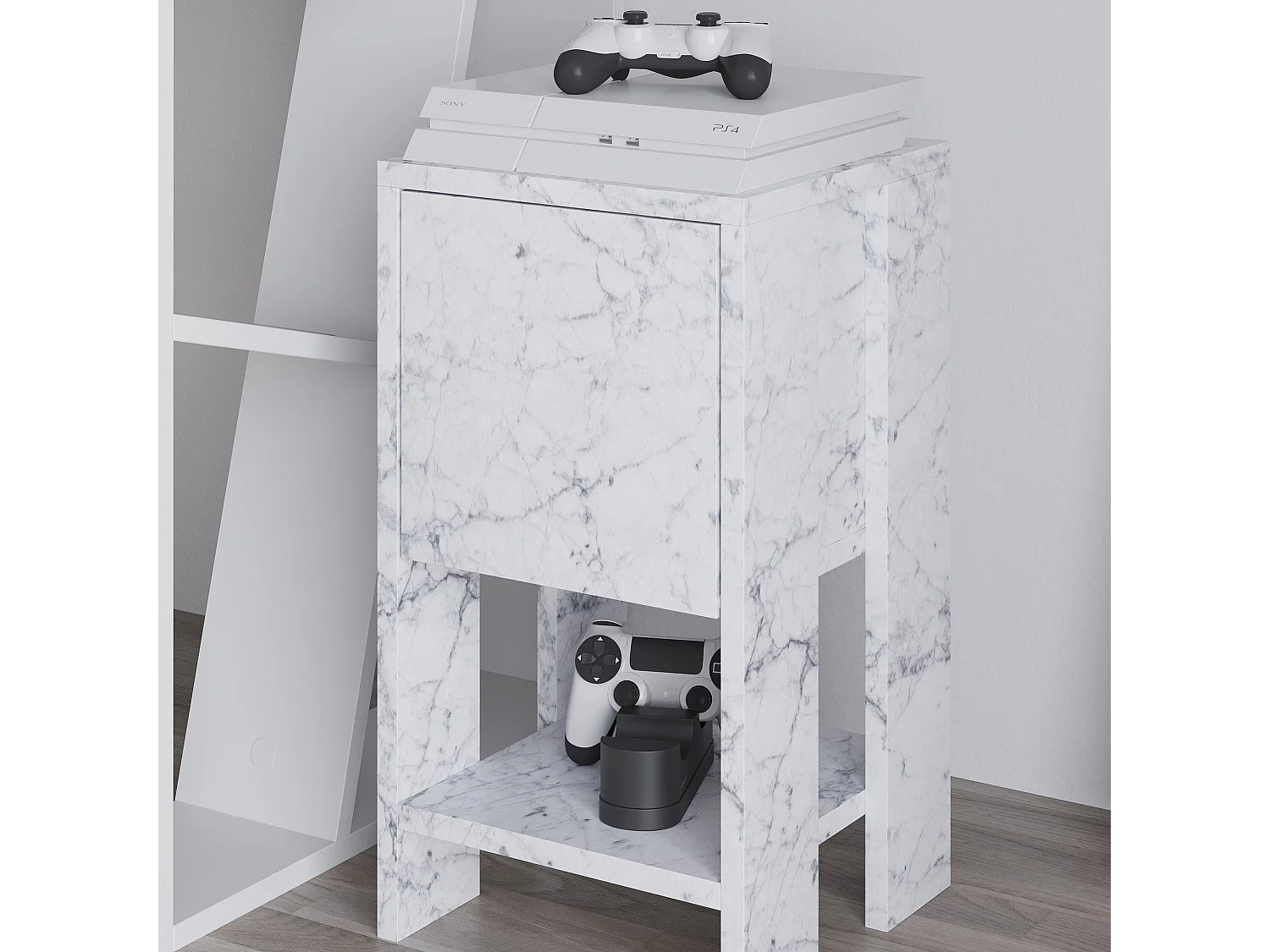 Table de chevet 1 tiroir Stena L30xH55cm Effet marbre blanc