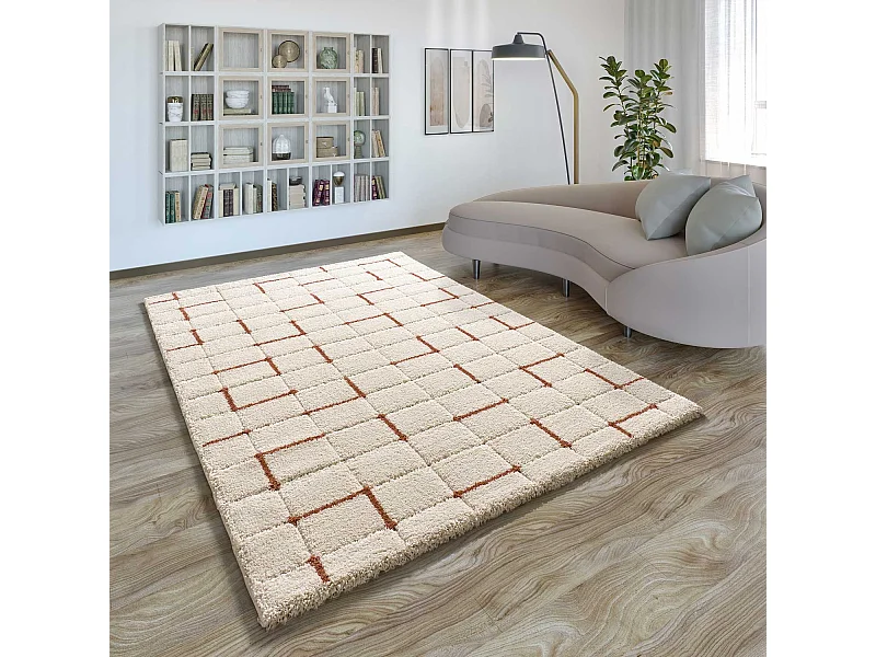 Hochflorteppich - geometrisch shaggy - rostrot - 200x290 cm - BRENDA