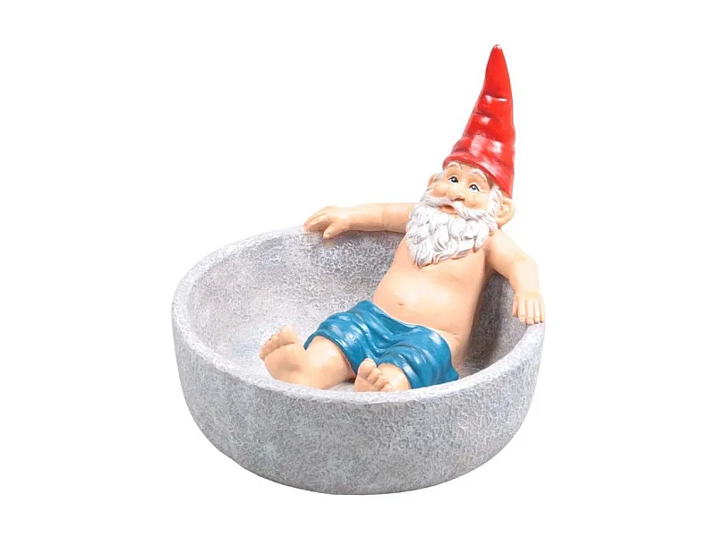 Nain de jardin dans bain d'oiseau en résine