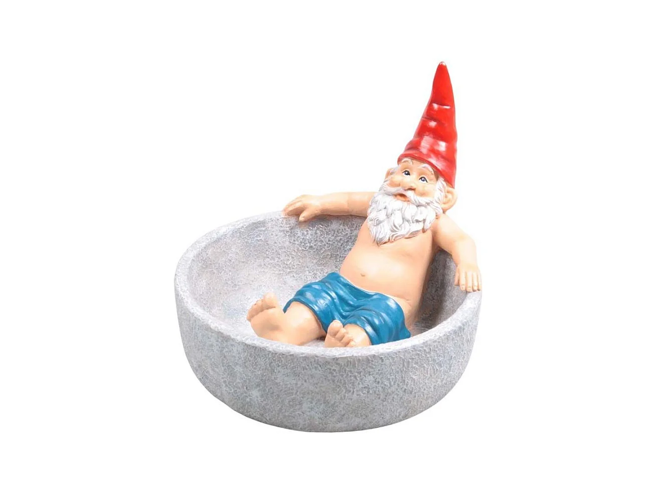 Nain de jardin dans bain d'oiseau en résine