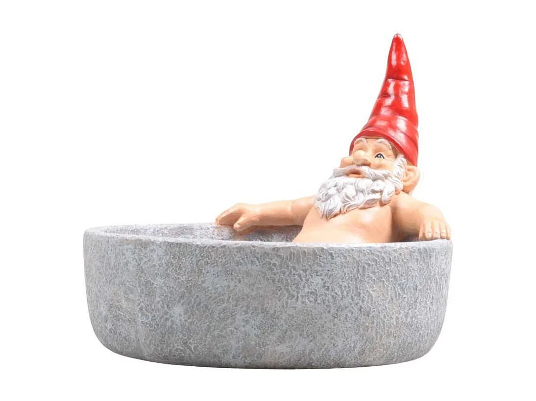 Nain de jardin dans bain d'oiseau en résine