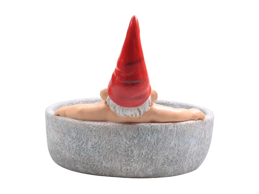 Nain de jardin dans bain d'oiseau en résine