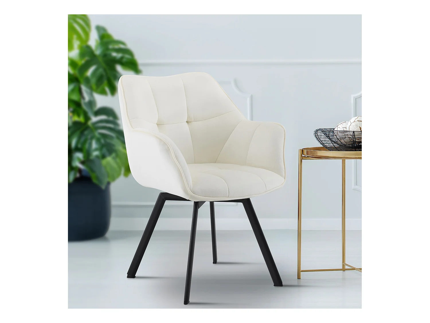 Lot de 2  chaise salle à manger - Velours - Crème - Jordi