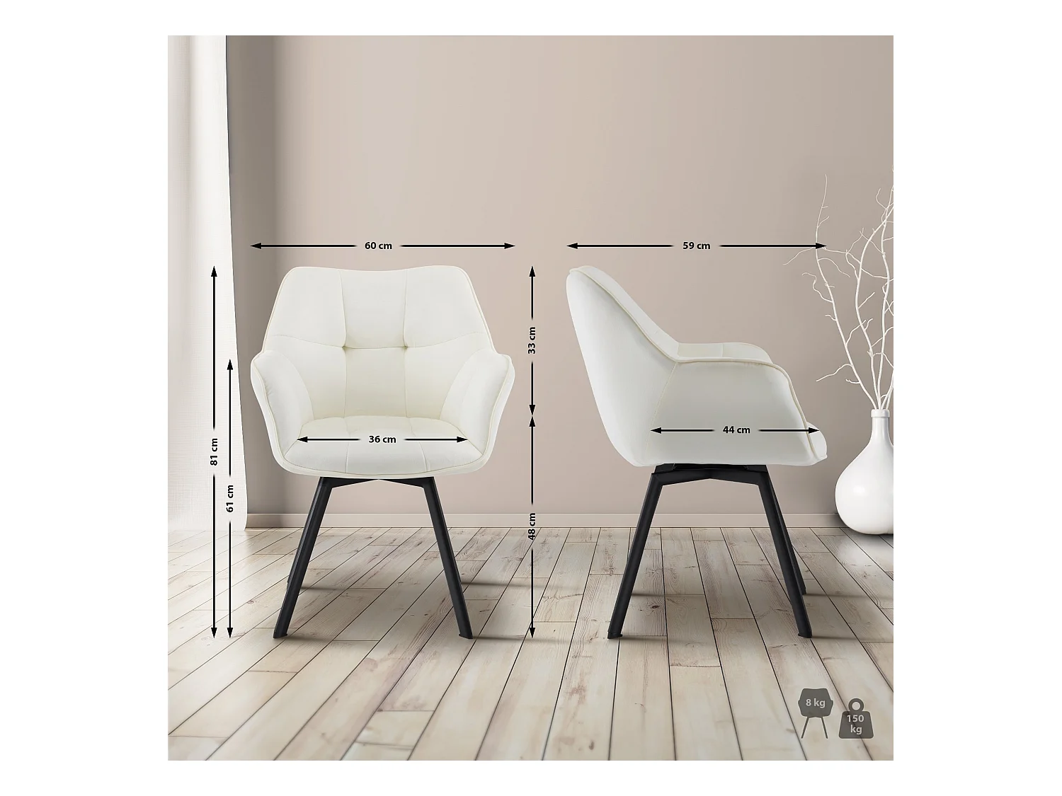 Lot de 2  chaise salle à manger - Velours - Crème - Jordi