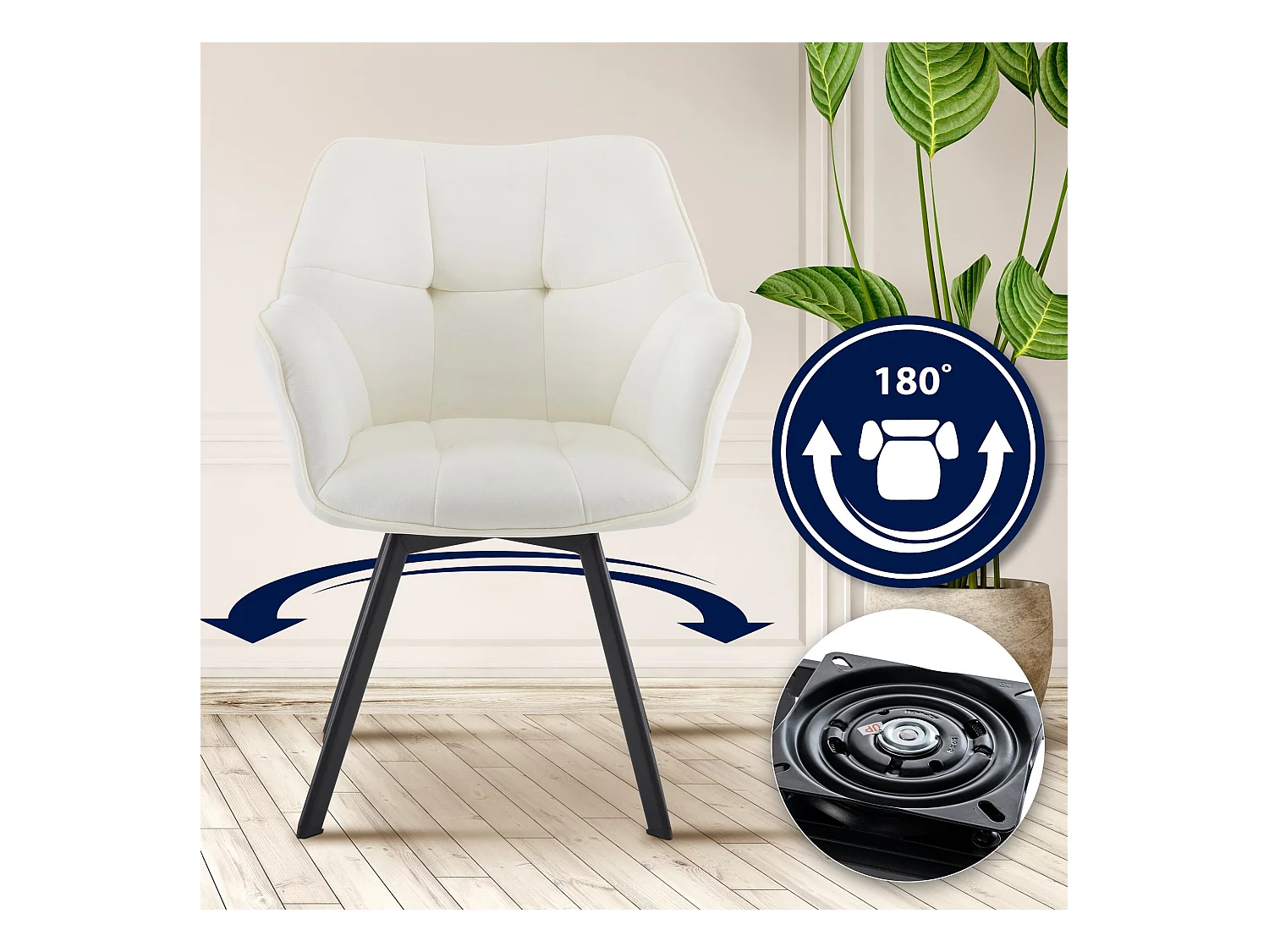 Lot de 2  chaise salle à manger - Velours - Crème - Jordi