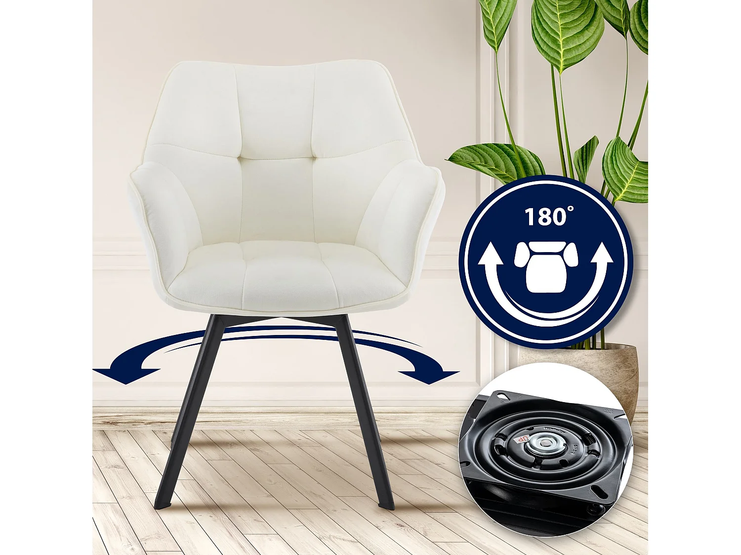 Lot de 2  chaise salle à manger - Velours - Crème - Jordi