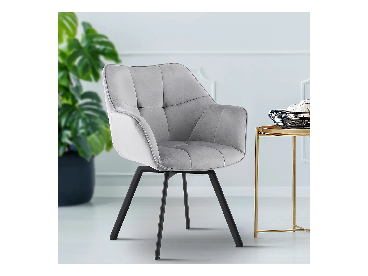 Lot de 2  chaise salle à manger - Velours - Gris foncé - Jordi