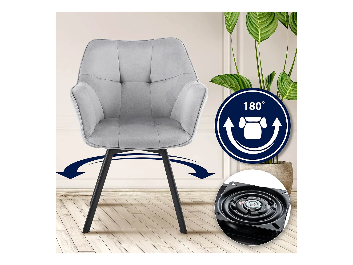 Lot de 2  chaise salle à manger - Velours - Gris foncé - Jordi