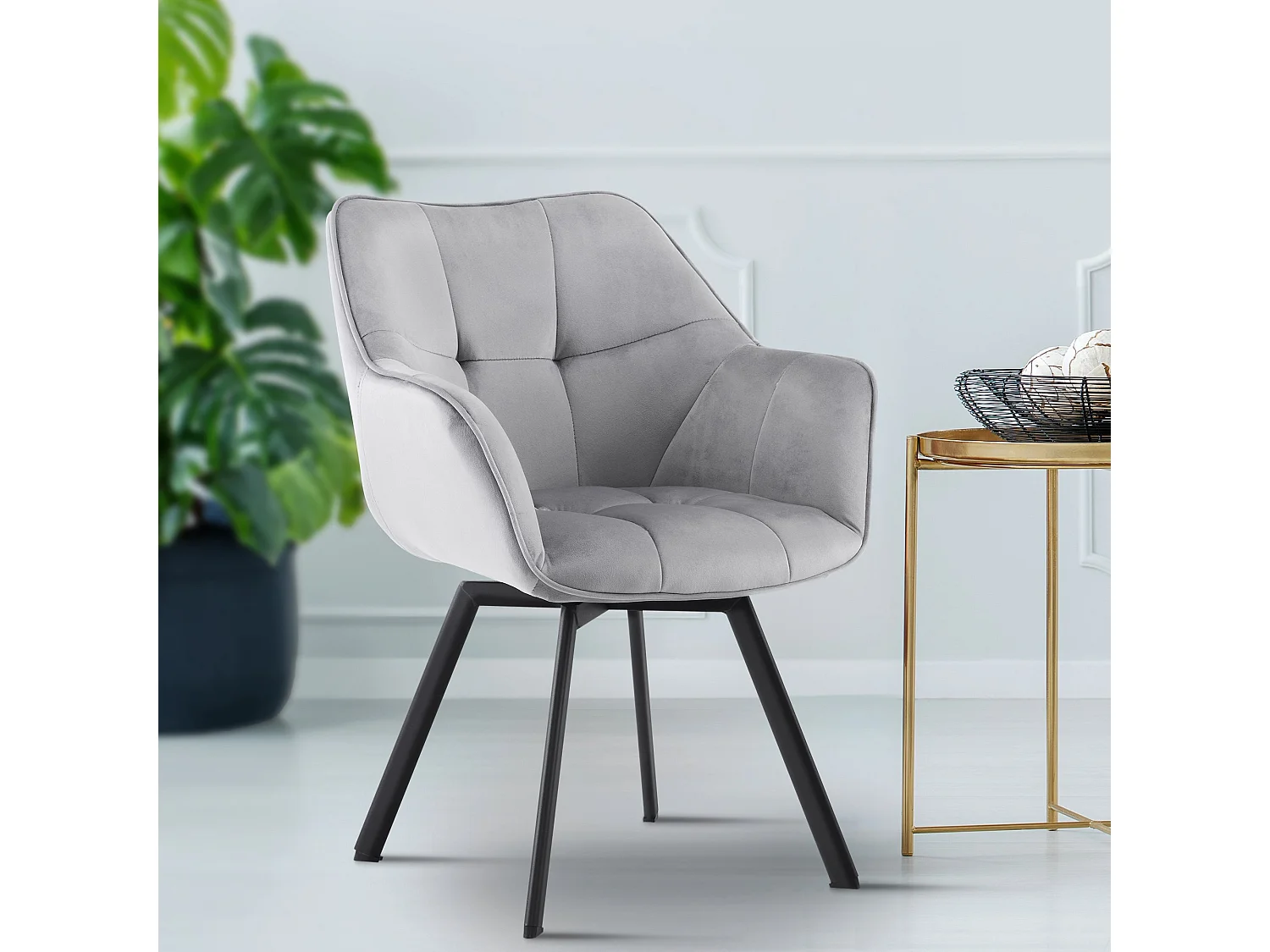 Lot de 2  chaise salle à manger - Velours - Gris foncé - Jordi