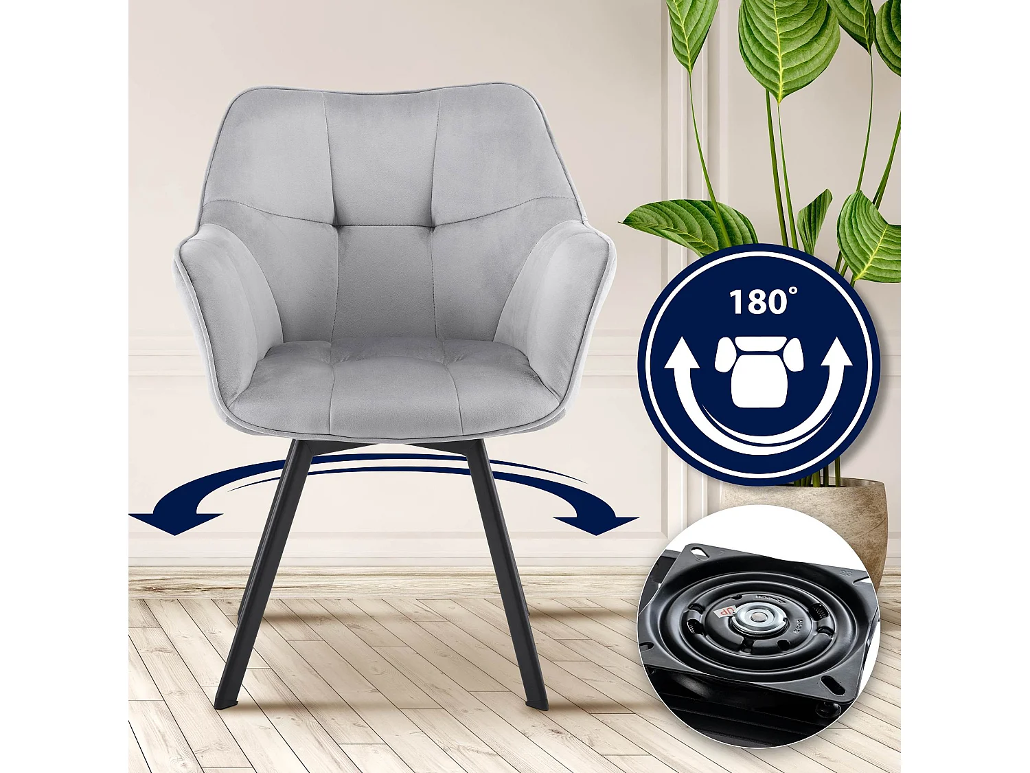 Lot de 2  chaise salle à manger - Velours - Gris foncé - Jordi