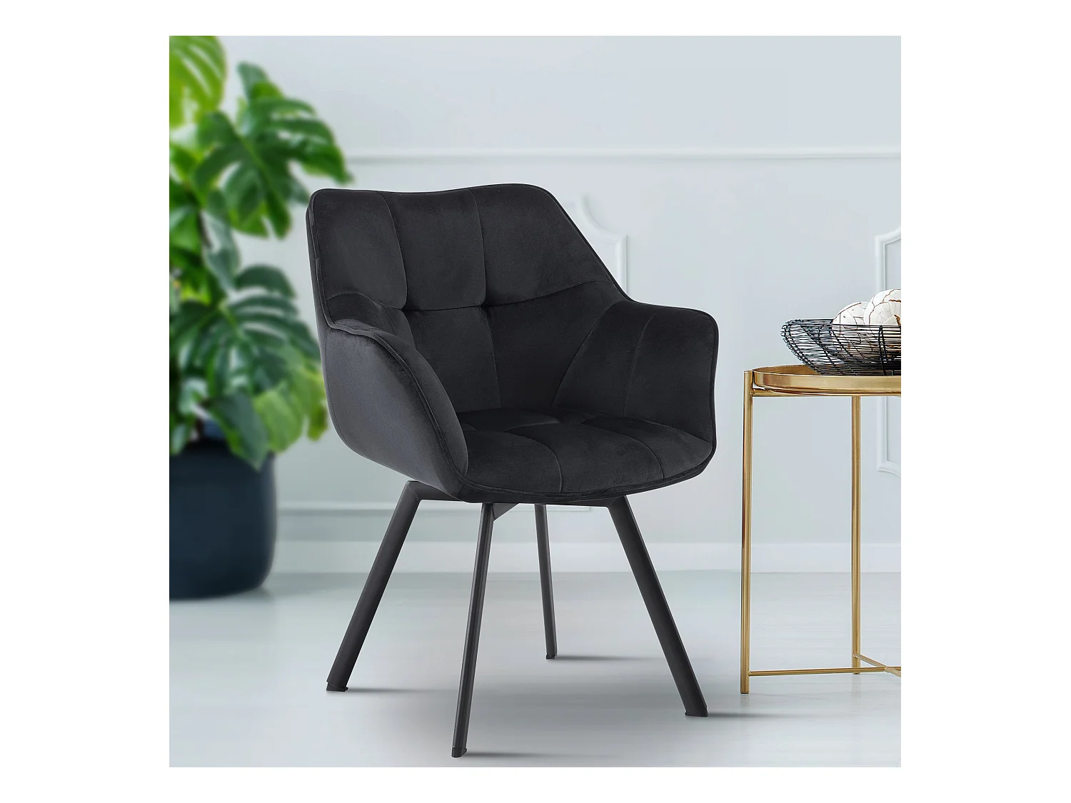 Lot de 2  chaise salle à manger - Velours - Noir - Jordi