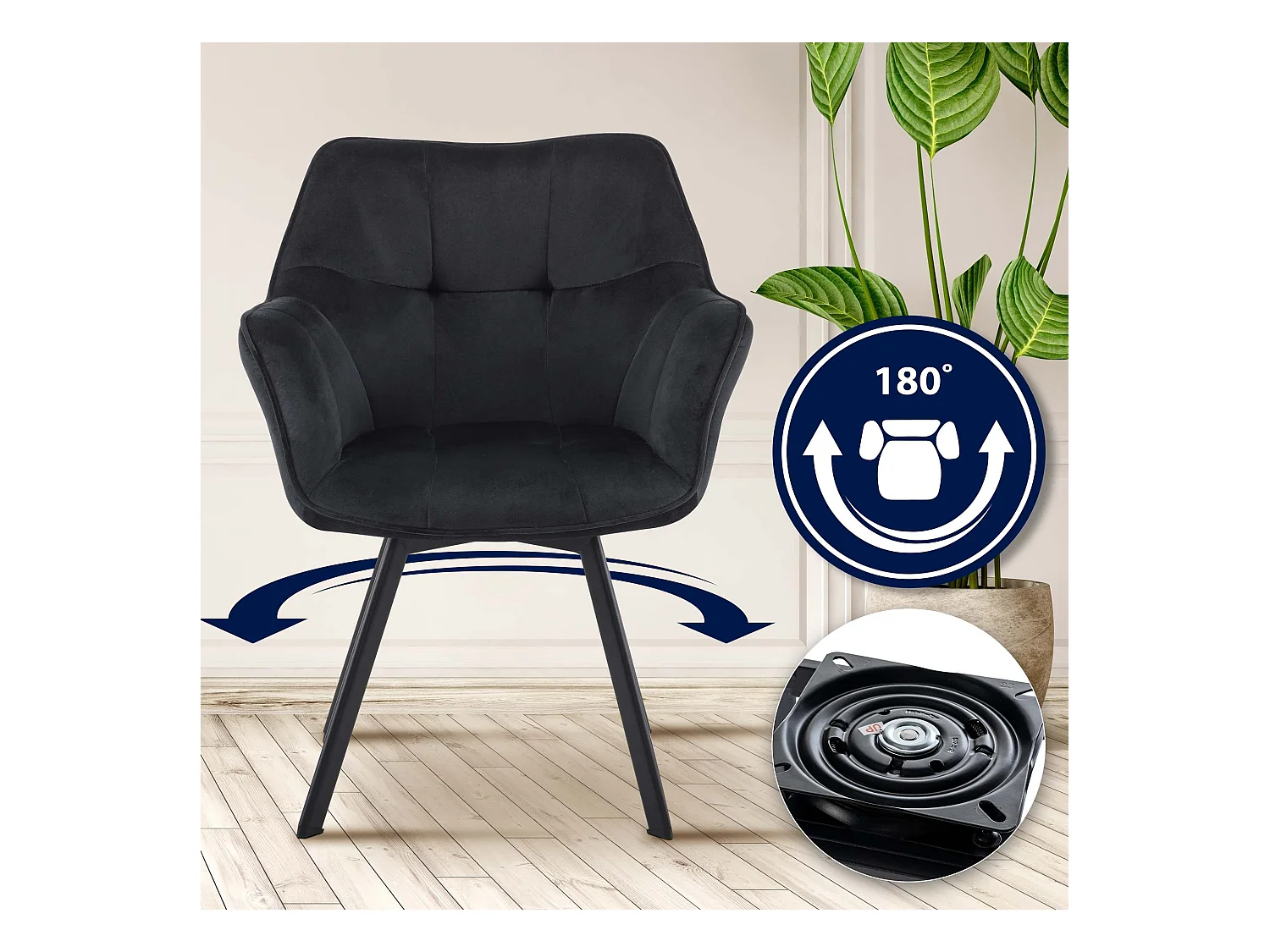 Lot de 2  chaise salle à manger - Velours - Noir - Jordi