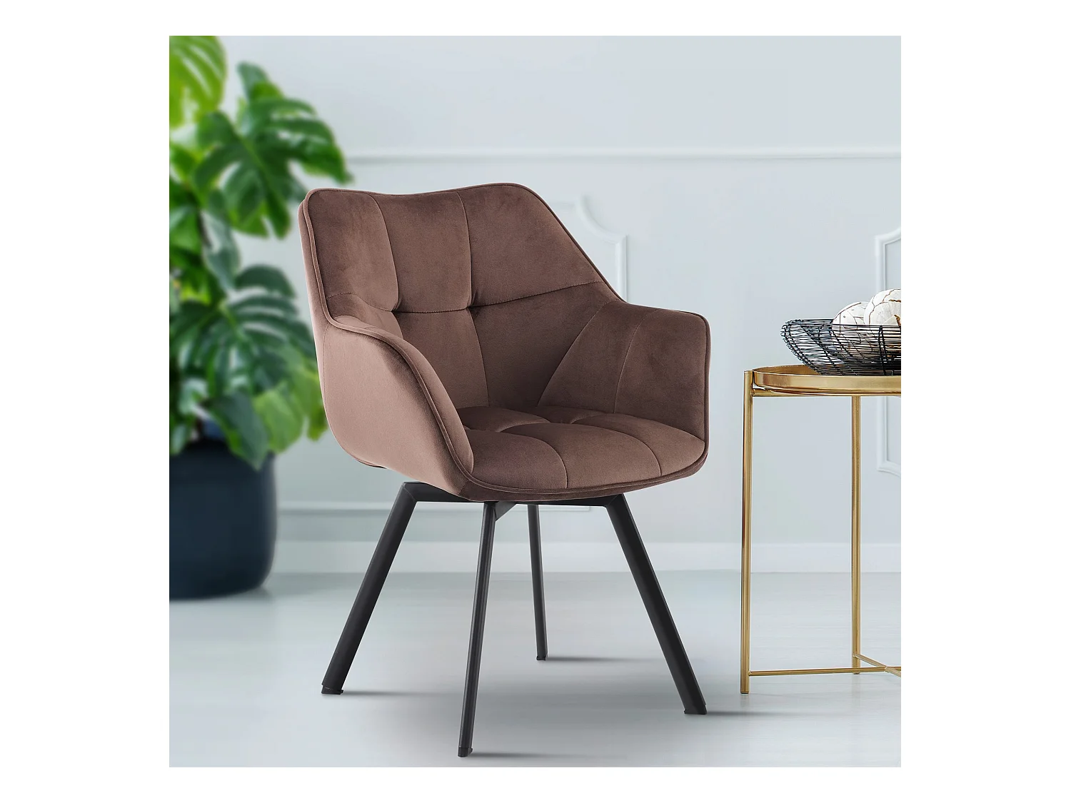 Lot de 2  chaise salle à manger - Velours - Marron - Jordi