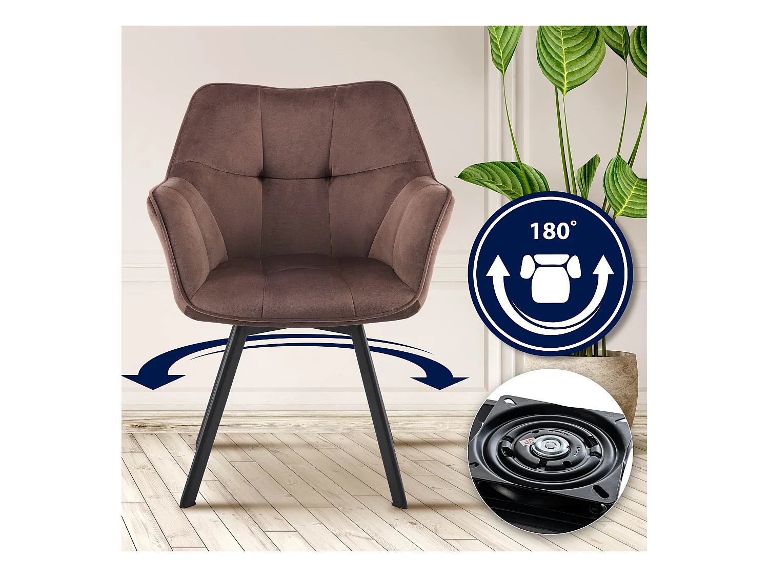 Lot de 2  chaise salle à manger - Velours - Marron - Jordi