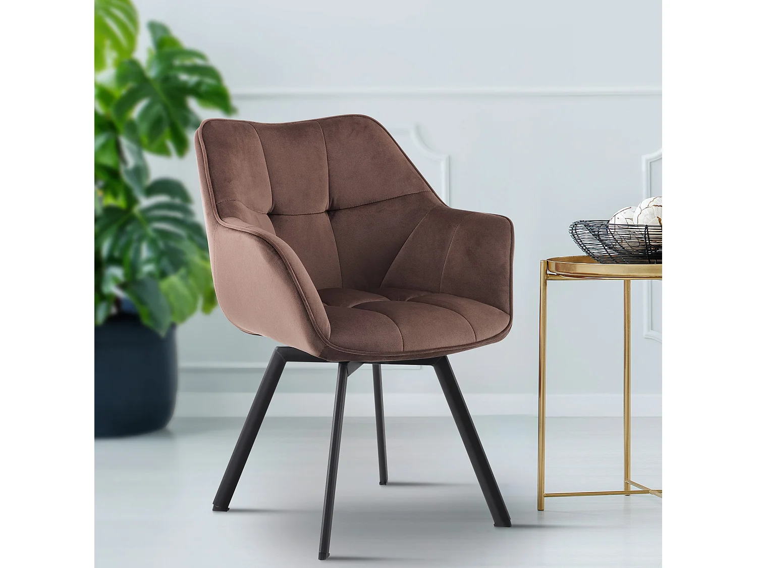 Lot de 2  chaise salle à manger - Velours - Marron - Jordi