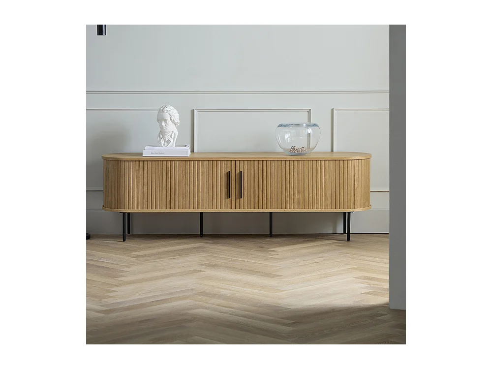 Meuble bas 2 portes 180 cm - Bois naturel - ALBA