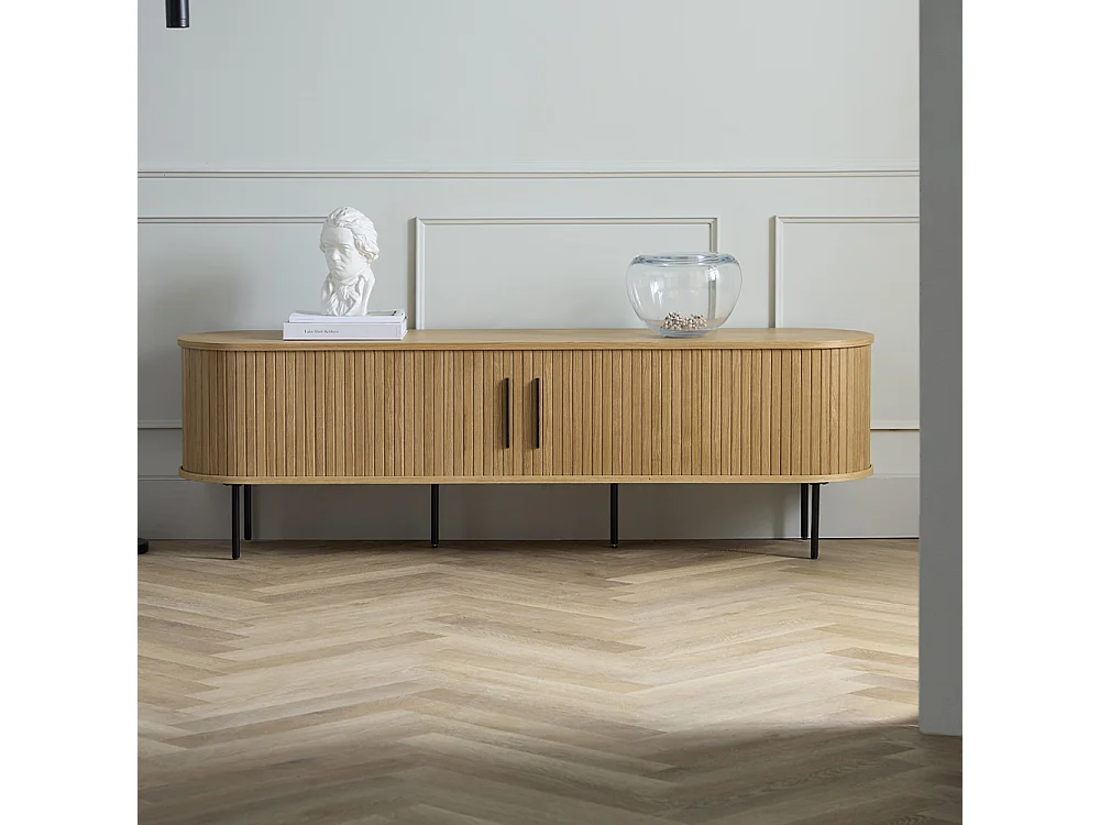 Meuble bas 2 portes 180 cm - Bois naturel - ALBA