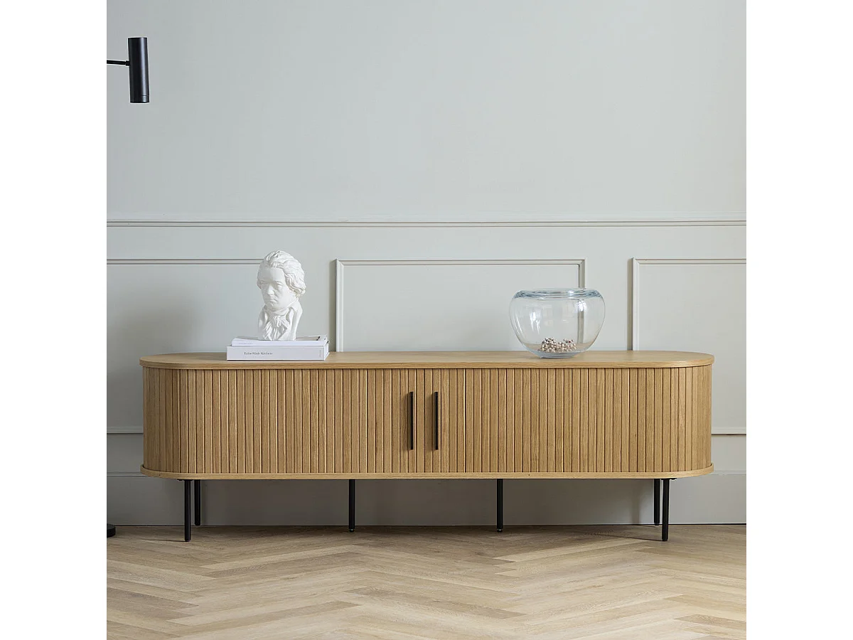 Meuble bas 2 portes 180 cm - Bois naturel - ALBA