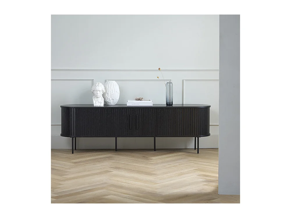 Meuble bas 2 portes 180 cm - Bois noir - ALBA