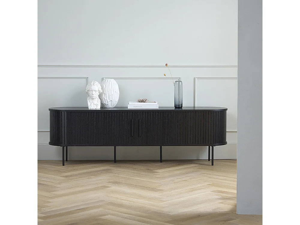 Meuble bas 2 portes 180 cm - Bois noir - ALBA