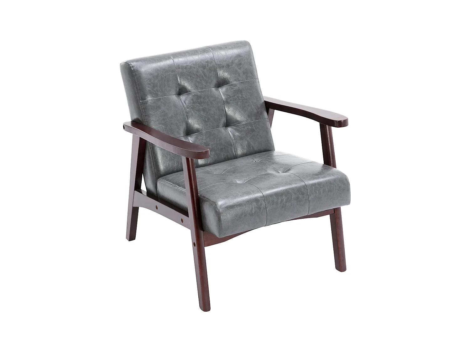 Vintage stijl gestoffeerde kunstleren fauteuil - Slaapkamer Kantoor Natuurlijke houten fauteuil, grijs