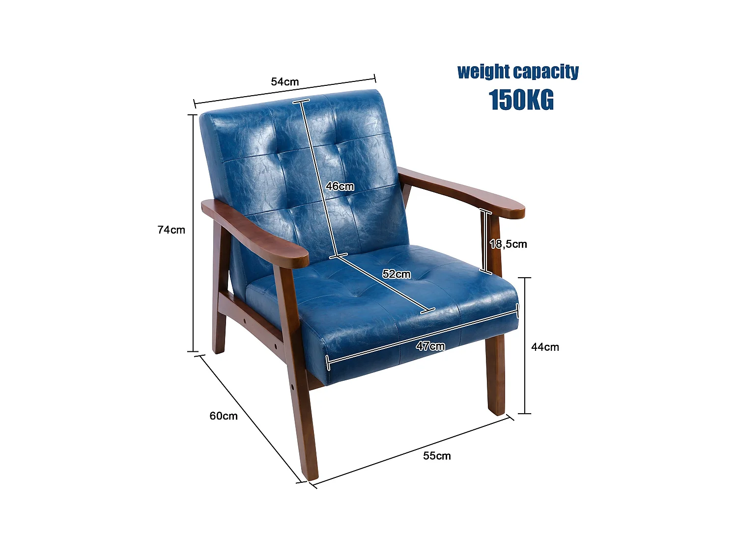 Vintage stijl gestoffeerde kunstleren fauteuil - Slaapkamer Kantoor Natuurlijke houten fauteuil, grijs