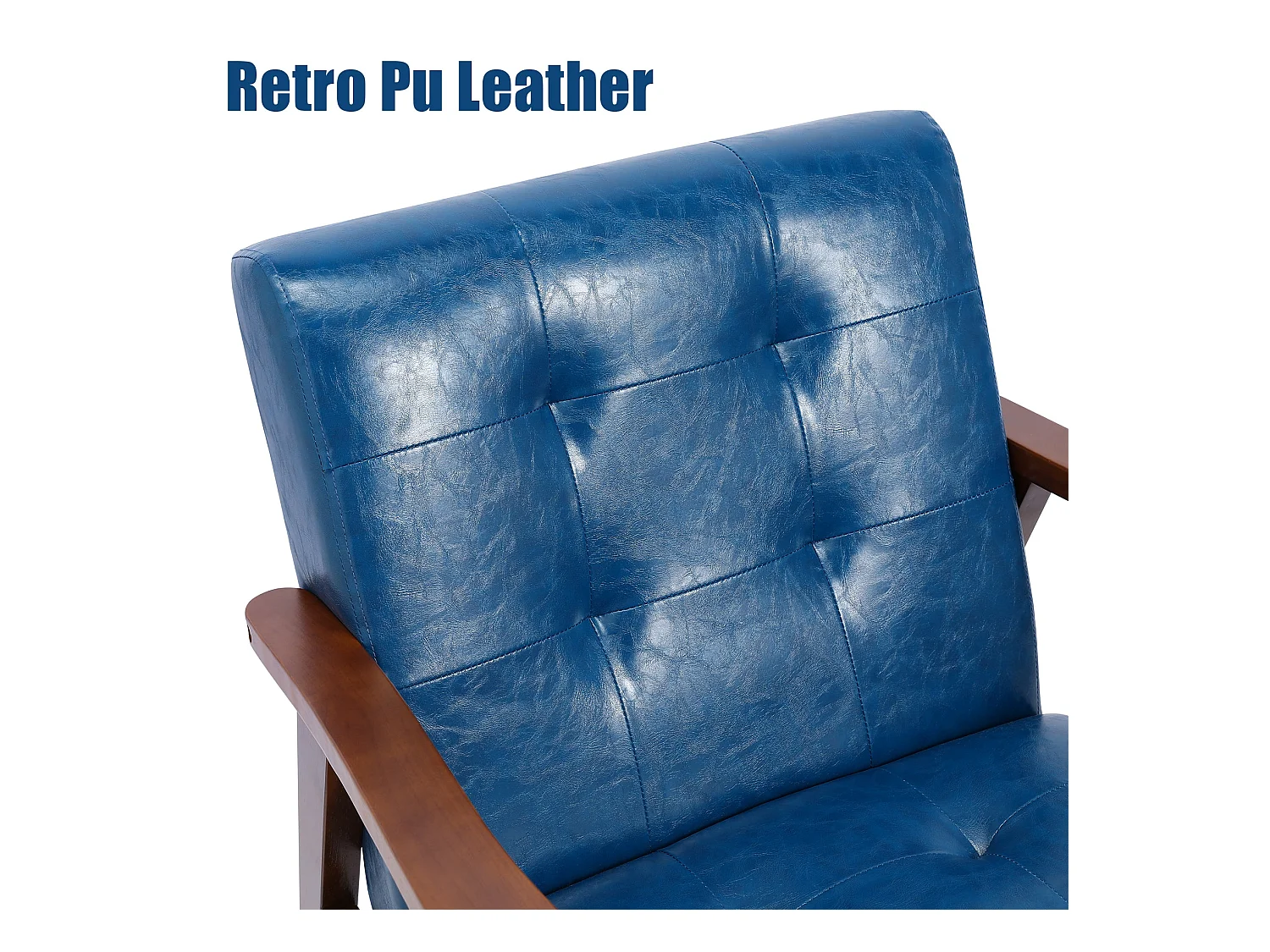 Vintage stijl gestoffeerde kunstleren fauteuil - Slaapkamer Kantoor Natuurlijke houten fauteuil, grijs