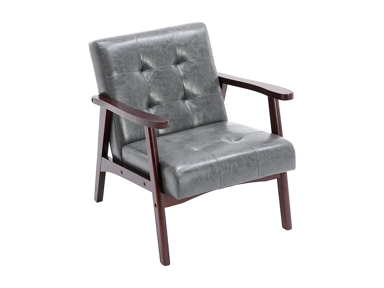 Fauteuil en cuir artificiel tapisé style vintag-Fauteuil en bois naturel de bureau de chambre à coucher, gris