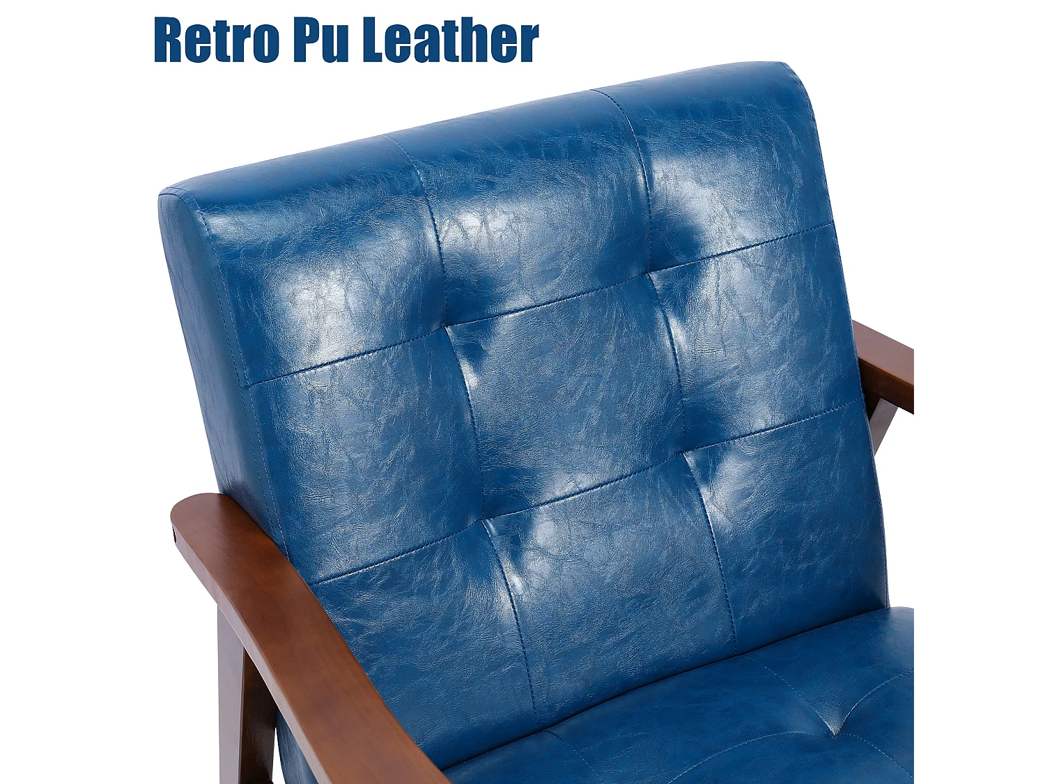 Fauteuil en cuir artificiel tapisé style vintag-Fauteuil en bois naturel de bureau de chambre à coucher, gris