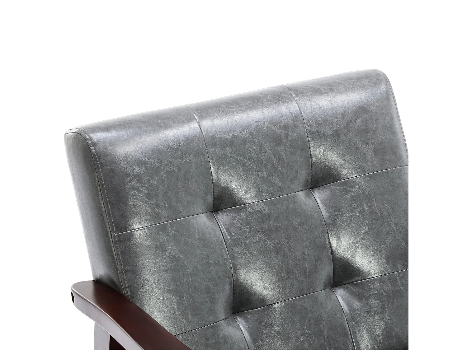 Vintage stijl gestoffeerde kunstleren fauteuil - Slaapkamer Kantoor Natuurlijke houten fauteuil, grijs