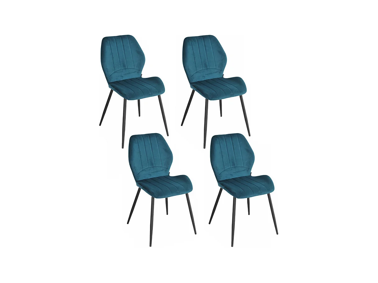 Lot 4 chaises en velours bleu canard pieds métal noir - EMILIO 2