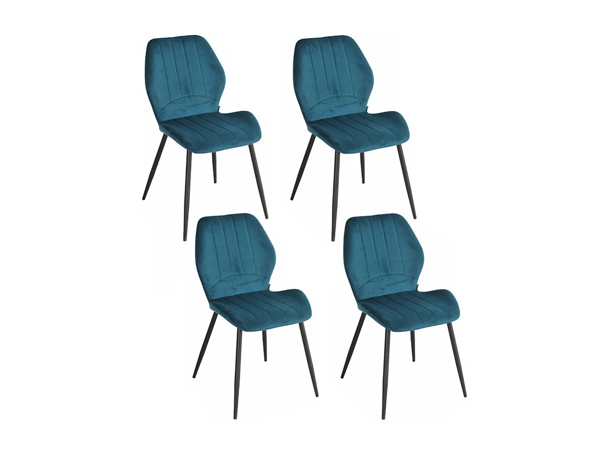 Lot 4 chaises en velours bleu canard pieds métal noir - EMILIO 2