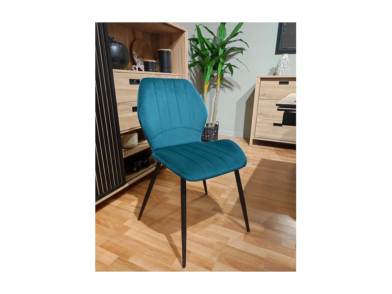 Lot 4 chaises en velours bleu canard pieds métal noir - EMILIO 2