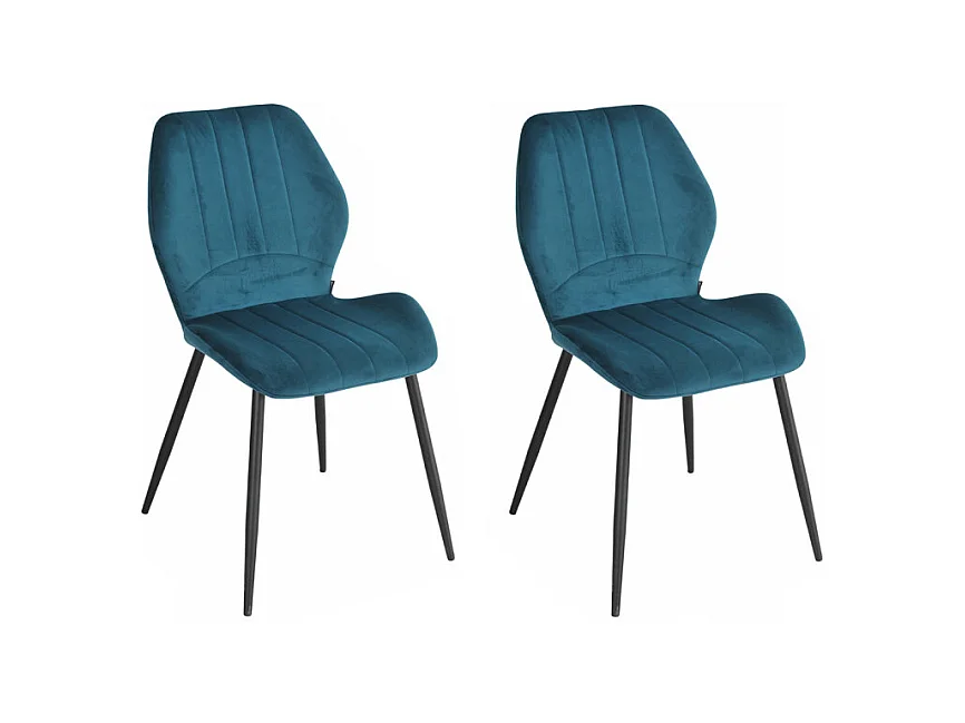 Lot 2 chaises en velours bleu canard pieds métal noir - EMILIO 2