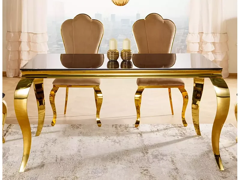 Tavolo da pranzo Prince (90x150)/vetro/metallo/Oro&Nero