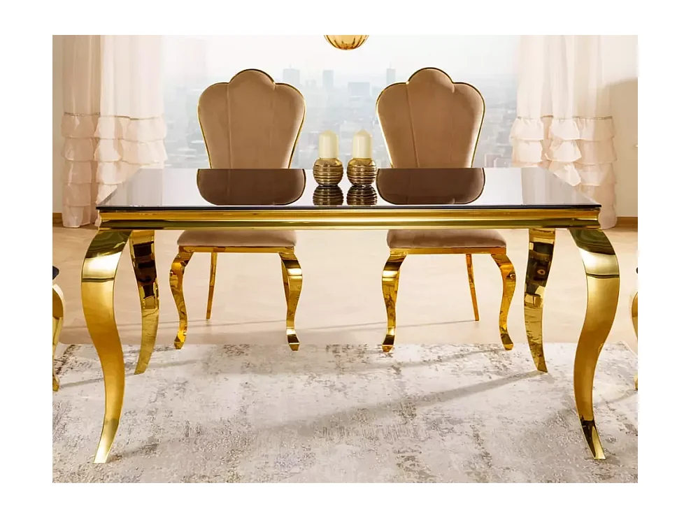 Tavolo da pranzo Prince (90x150)/vetro/metallo/Oro&Nero