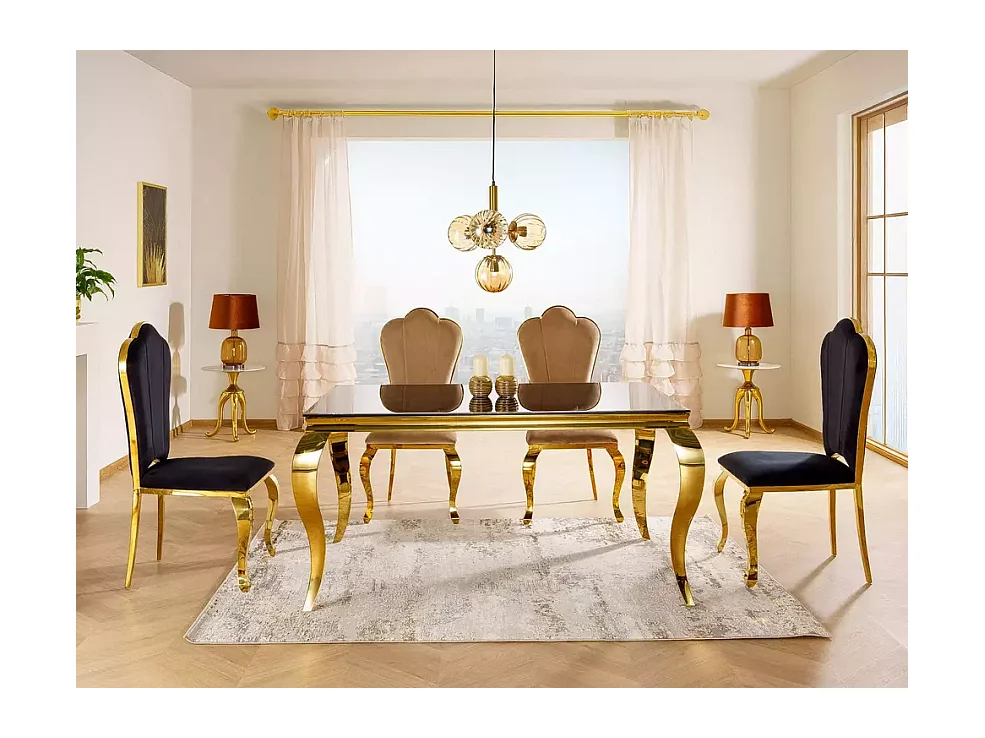Tavolo da pranzo Prince (90x150)/vetro/metallo/Oro&Nero