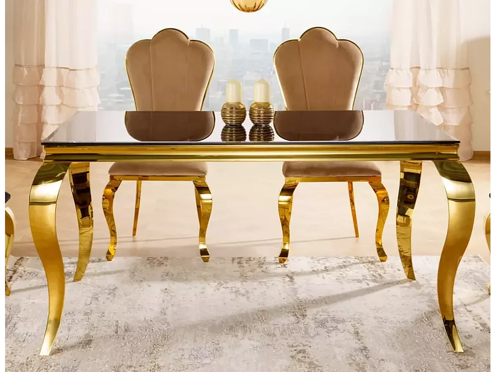 Table à manger Prince (90x150)/verre/métal/Or&Noir