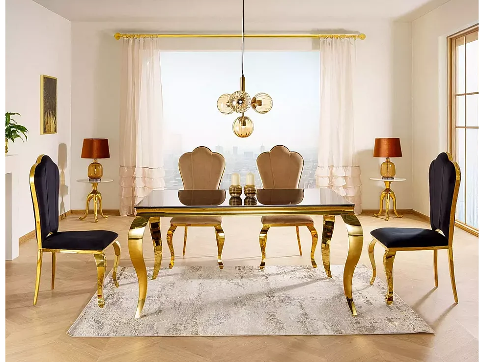 Table à manger Prince (90x150)/verre/métal/Or&Noir