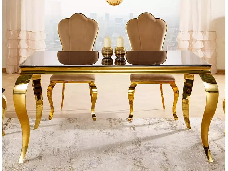 Table à manger Prince (90x150)/verre/métal/Or&Noir