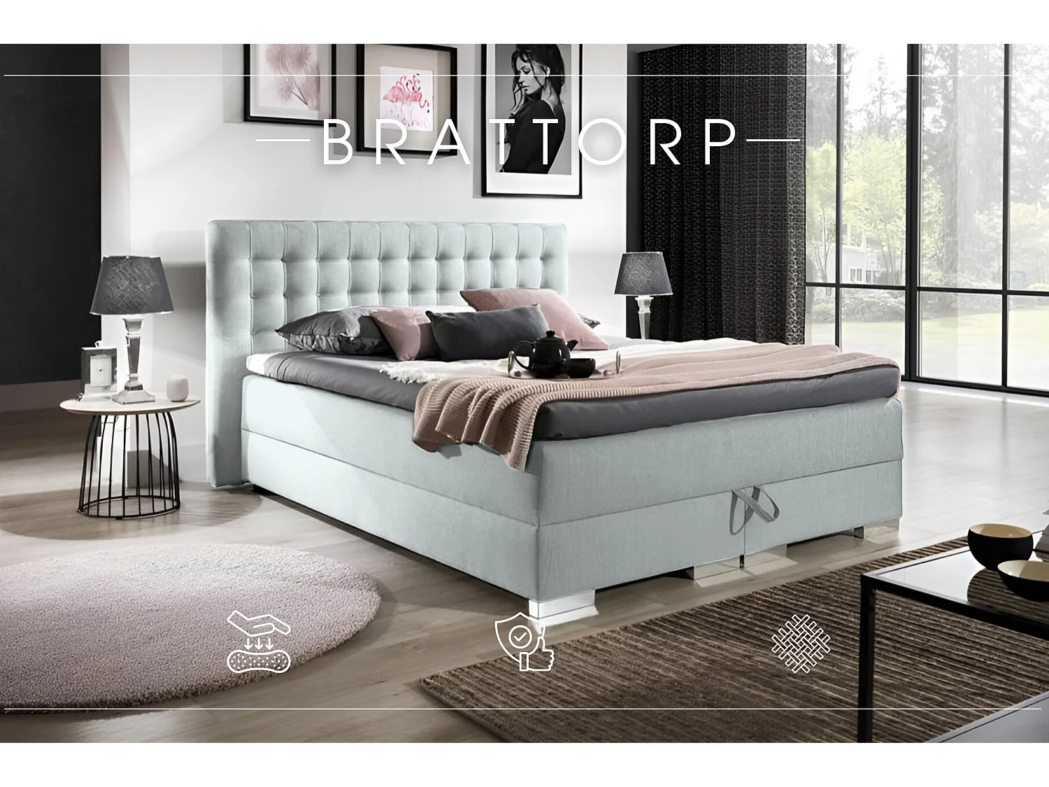 BOXSPRINGBETT mit Bettkasten Brattorp 2 140x200 cm, Boss 02 - Creme