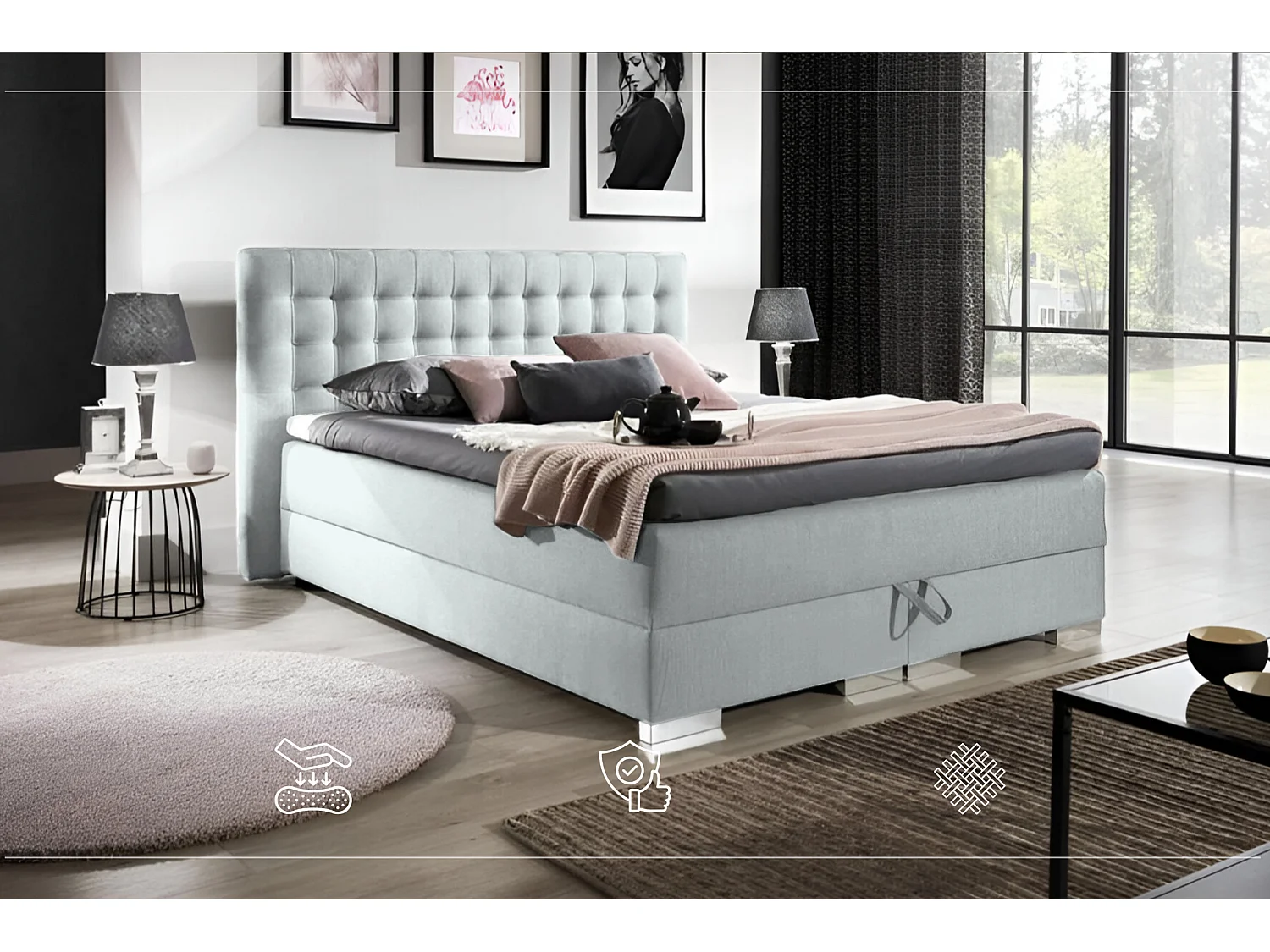 BOXSPRINGBETT mit Bettkasten Brattorp 2 160x200 cm, Boss 02 - Creme