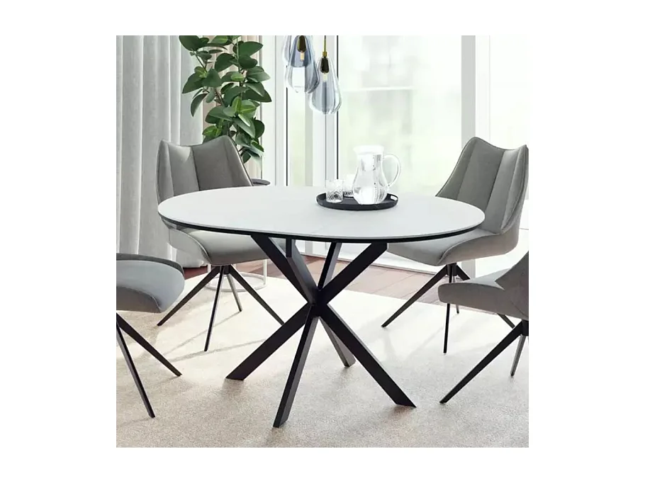 Table ronde extensible céramique blanche 100 / 135 cm Larry