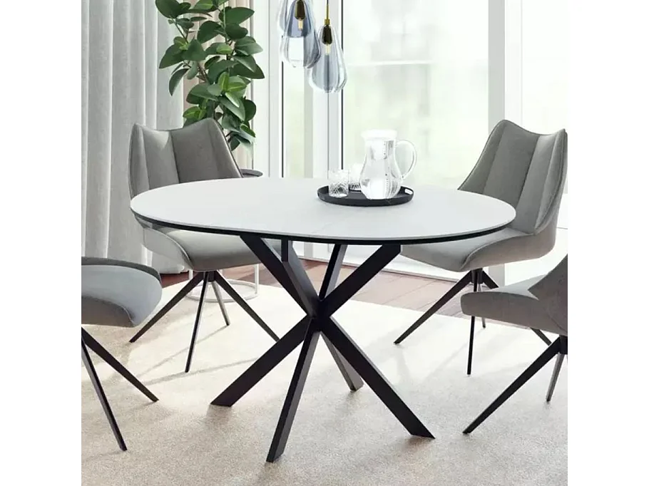 Table ronde extensible céramique blanche 100 / 135 cm Larry