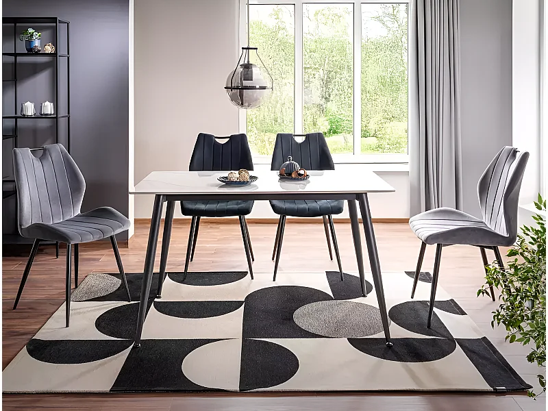 Tavolo da pranzo Rion (90x160)/ceramica/metallo/Bianco