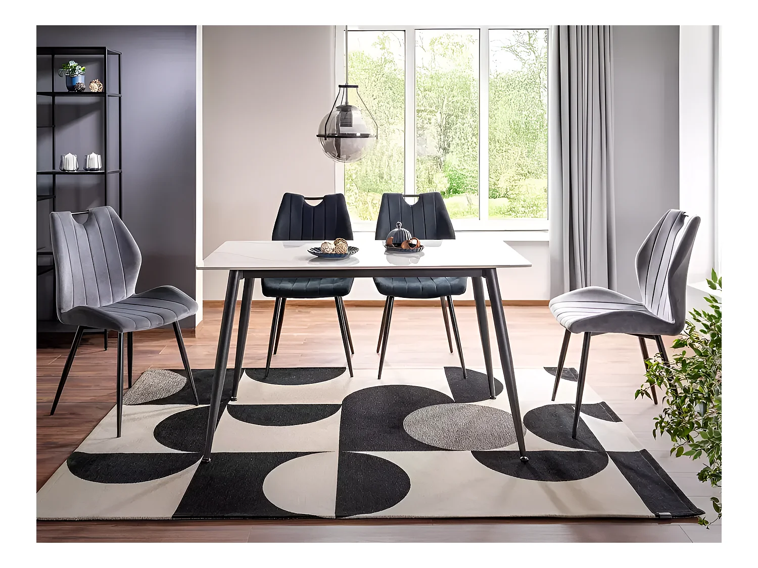Tavolo da pranzo Rion (90x160)/ceramica/metallo/Bianco