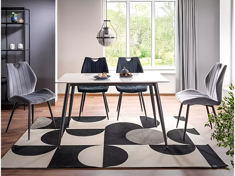 Table à manger Rion (90x160)/céramique/métal/Blanc