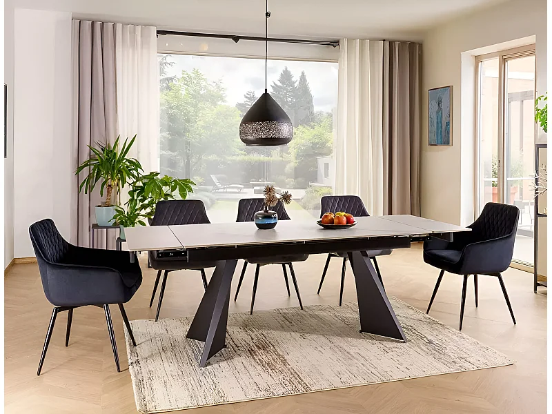 Table à manger Laconi (90x160-220)/céramique/métal/Blanc